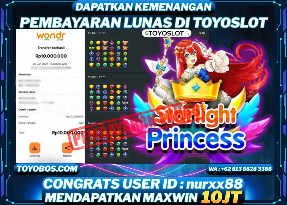 BUKTI KEMENANGAN Starlight Princess Rp10,000,000- LUNAS